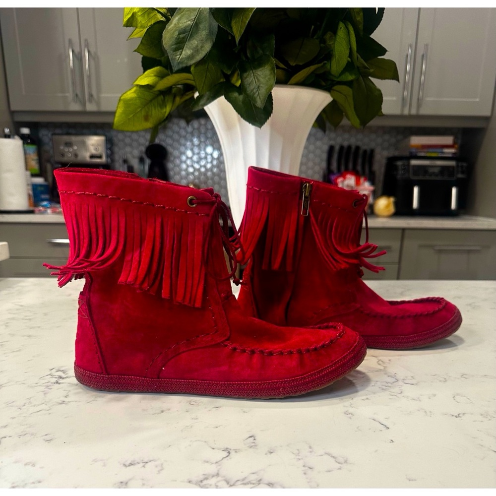 Ugg Kaysa Ankle Fringe Suede Sangria Red Boots - Size 9